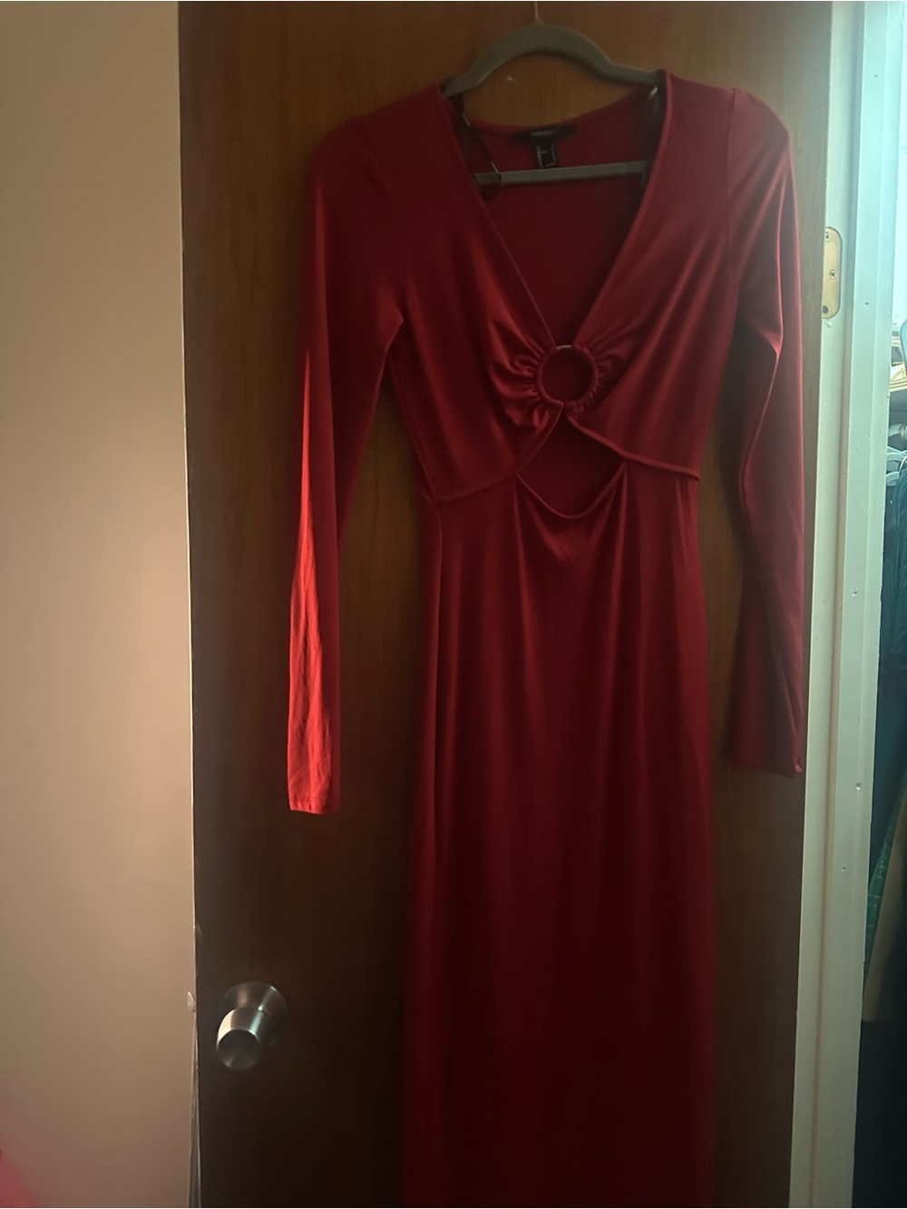 Forever 21 Red Long-Sleeve Ring-Front Maxi Dress